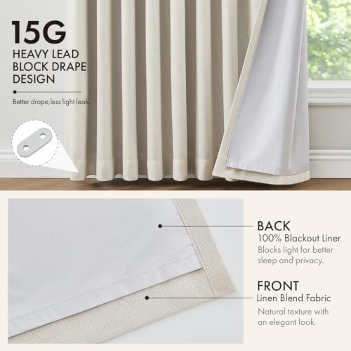 MIULEE Pinch Pleated Blackout Linen Curtains Natural 2 Panels 50"