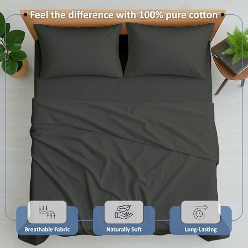 Cottington Lane King Sheet Set, 4 Piece 100% Cotton, 16" Deep, Dark