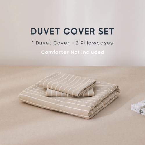 Wake In Cloud Striped Cotton Duvet Cover Set, Tan, Queen