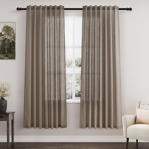 Nanspring Dark Taupe Semi Sheer Curtains 72 Inches Long 2 Panels Set