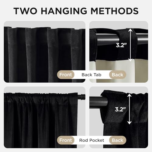 Joydeco 100% Blackout Curtains Velvet Black Out Curtain 120 Inch