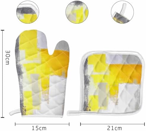 Quilted Cotton Terry Cloth Oven Mitt, Pot Holder Yellow Ombre Gray
