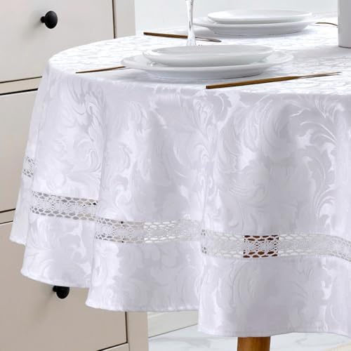 EHouseHome Heavy Duty Fabric Tablecloth with White