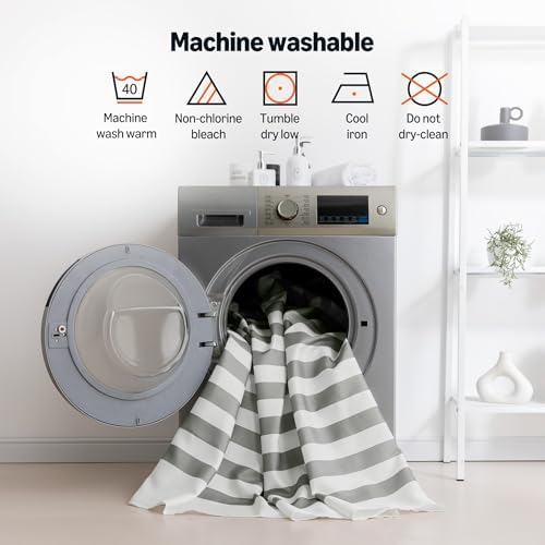 Amazon Basics Faux Linen Printed Shower Curtain for Bathroom