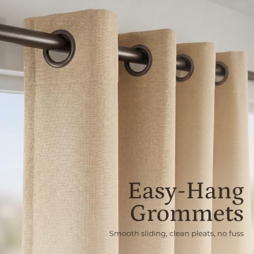 Linen Look 100% Blackout Bedroom Curtains, 96 Inch Long