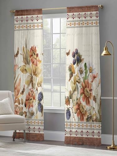 Sheer Curtains 108 Inches Long 2 Panels Set for Living Room, Vintage