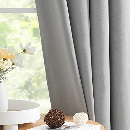 Jubilantex Grey Linen Blackout Curtain 2 Panels 63 Inch Length for
