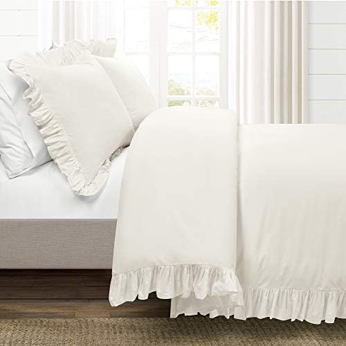 Lush Decor Reyna Ruffle Cotton Duvet Cover Set 3 Piece Set King, White