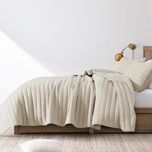 ROARINGWILD Beige Quilted Quilt Set, King Size, Lightweight, 3 Pieces