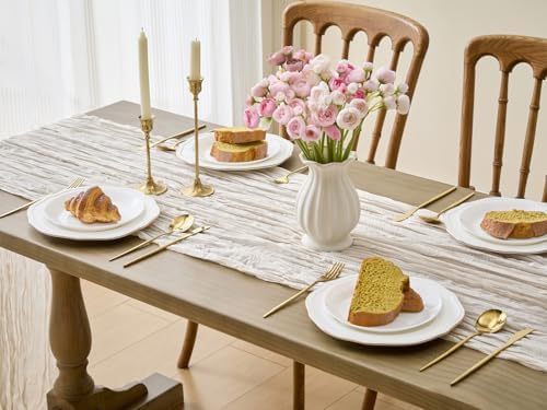 YATOJUZI Ivory Cheesecloth Table Runner Seasonal Neutral Ivory Gauze