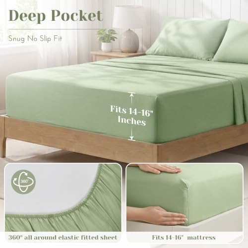 Comfort Spaces 100% Cotton Percale Sheets Queen Sheet Set 4 Pcs, Sage
