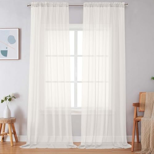 Simplebrand Ivory Sheer Curtains 120 Inches Long 2 Panels for Living