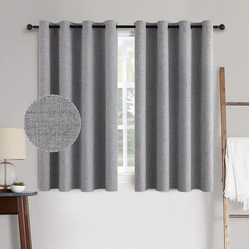 MIULEE 100% Blackout Linen Curtains for Bedroom 52x63 Inches Grey