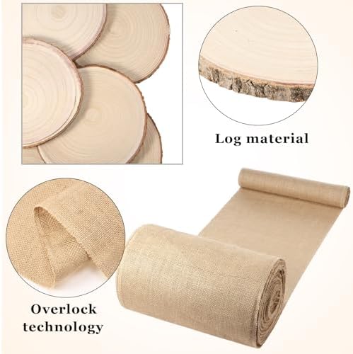 Tioncy 12 Pcs Burlap Table Runner Wood Slices Rustic Farmhouse