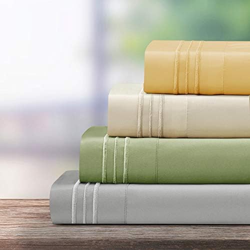 3 Line Beige Matching Embroidered Designer 7 Piece Duvet Cover & Sheet