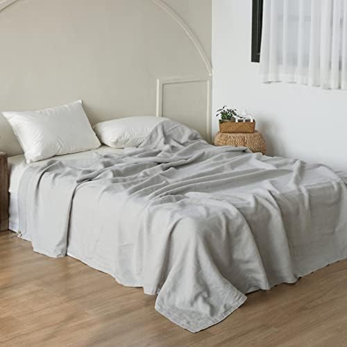 Simple&Opulence French Linen Flat Sheet with Embroidered Border-100%