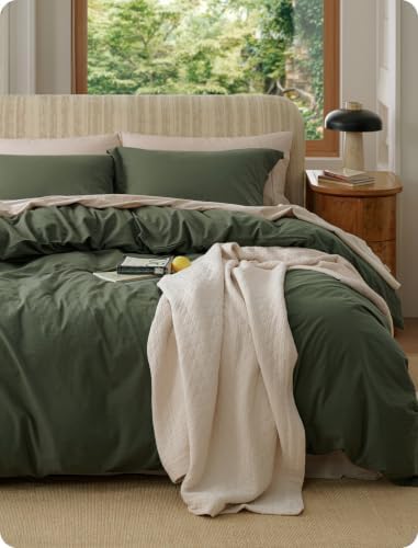 Bedsure PureWoven 100% Washed Cotton Duvet Cover Set, Queen Size, 3-PC
