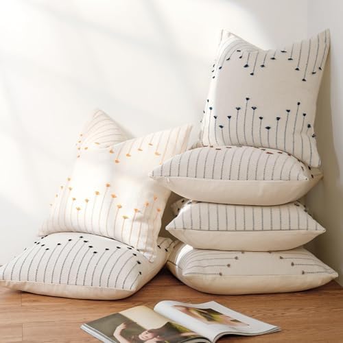 YCOLL Boho Outdoor Throw Pillow Covers 18x18 Set of 2 Neutral Woven