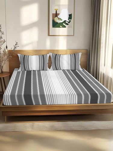 Gray Vertical Stripes Twin XL Fitted Sheet Set, Retro Simple Neutral