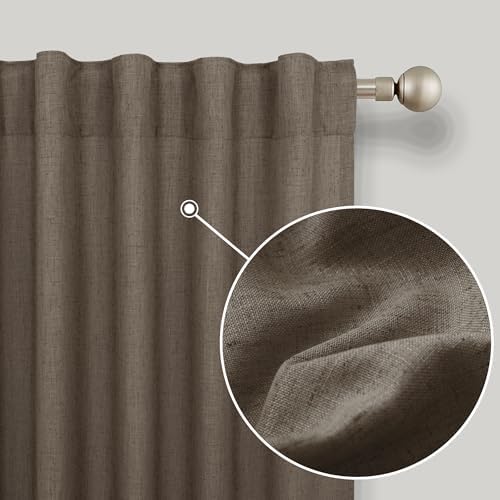 KOUFALL Dark Brown Linen Curtains 96 Inch Long 2 Panel Set Elegant