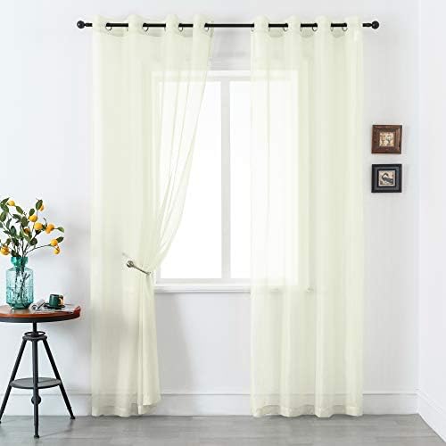 DUALIFE Cream Beige Sheer Curtains 108 Inches Extra Length for Bedroom