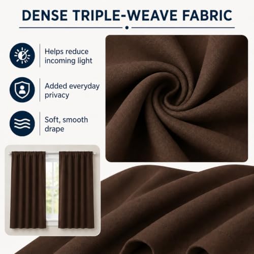 Short Blackout Curtains,Dark Brown,74"x72",2 Panels