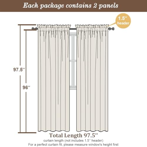 Chyhomenyc Taupe Sheer Curtains 96 inches Long 2 Panels, Light