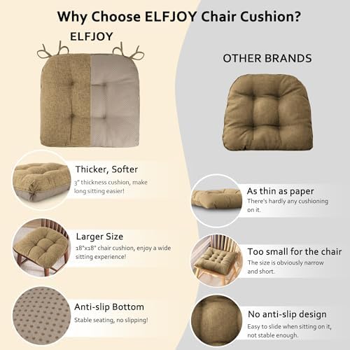 ELFJOY Chair Cushions for Dining Chairs 18" x 18" x 3" Set of 4 Khaki
