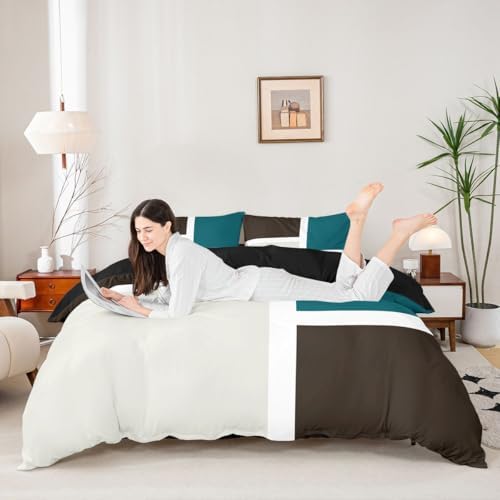 Erosebridal Teal Beige Brown Duvet Cover King Minimalist Abstract