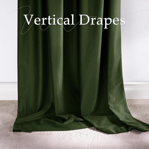 NICETOWN Olive Green Blackout 120 inch Long Velvet Curtains for