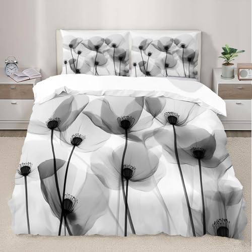 Gray Florals Duvet Cover Set Queen Size European Florals Bedding Set