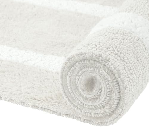 Cotton Tufted Ivory White Bathroom Rugs Sets 3 Piece