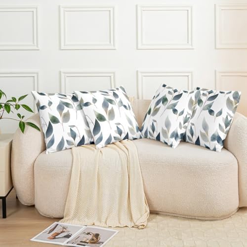 Set of 2 Leaves Throw Pillow Covers 22x22 Spring Botanical Pillow