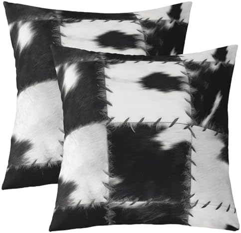 (Not Real) Cow Fur Throw Pillow Covers 24x24 Set of 2, Patchwork