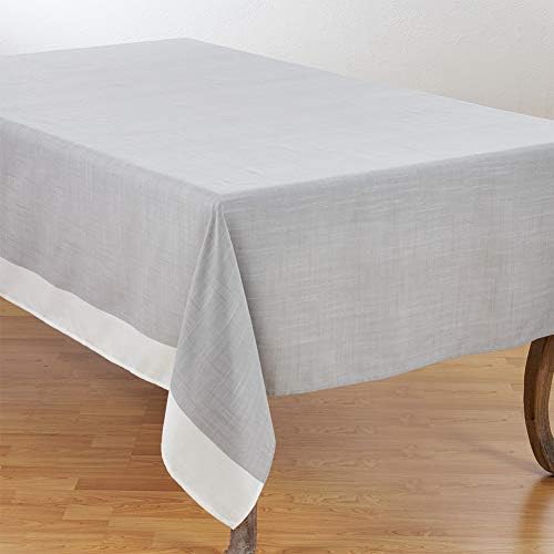 Fennco Styles Grey and White Two Tone Banded Border Tablecloth 67 x