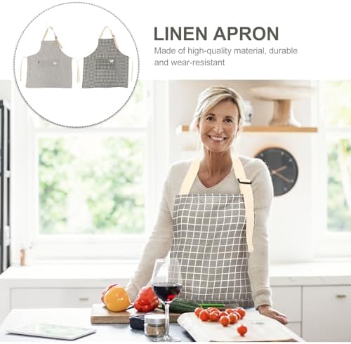 BESPORTBLE 2Pcs Fashion Kitchen Apron with Pocket, Cotton Linen
