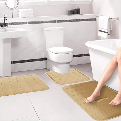 Bath mat,Memory Foam Bath Mat Set Bathroom Rugs For 3 Pcs Toilet Mats