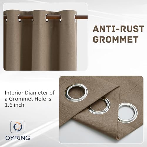 Brown 100% Blackout Linen Textured Curtains for Living Room, Bedroom