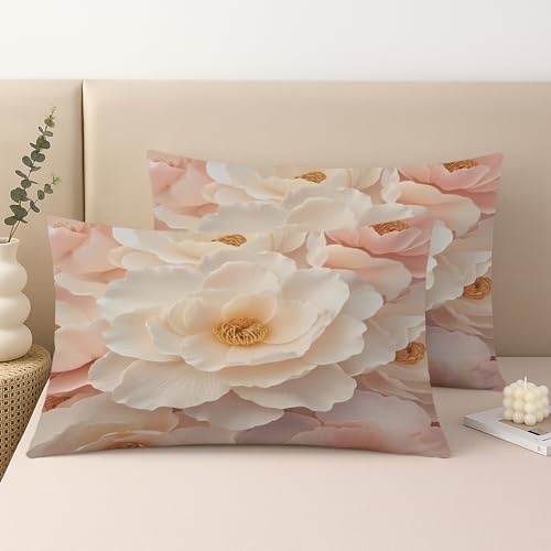 Flower Throw Pillow Covers Set of 2, Floral Elegant Petal Gold Center