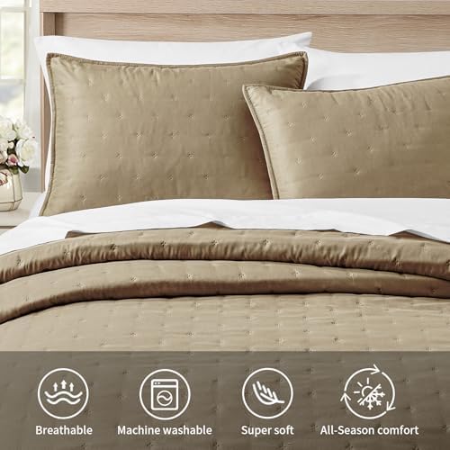BOURINA Taupe King/CK Quilt Set 3-Piece Bedding Set Bedspread Coverlet