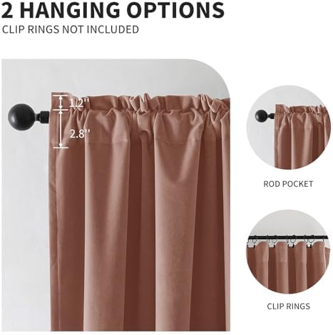 CUCRAF Pink Beige Velvet Blackout Curtains 108 inches Long, Thermal