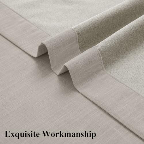 Frelement Linen Textured Curtains for Living Room Rod Pocket Flat