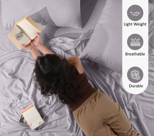 RUVANTI 100% Cotton Percale King Sheets, King Size Sheets Set, Opal
