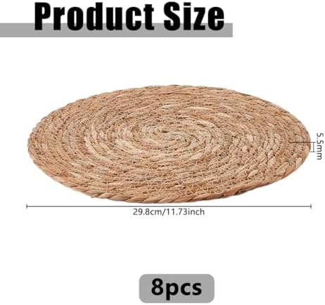 DICOSMETIC 8Pcs Round Woven Placemats Set Wicker Placemat Farmhouse