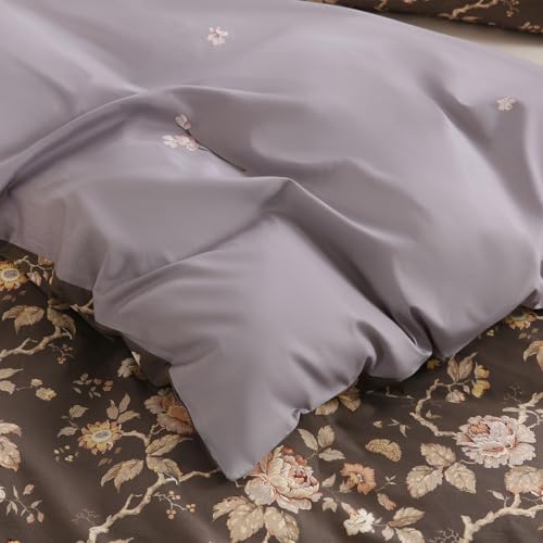 Zusbest Grey Brown Duvet Cover Set Queen Size 100% Cotton Shabby