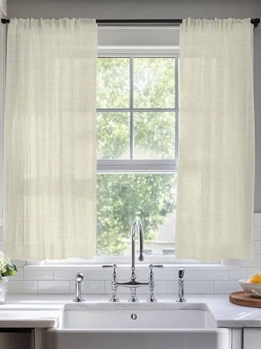 Beige Sheer Curtains 72 Inch Length 2 Panels, Modern Minimalist Linen