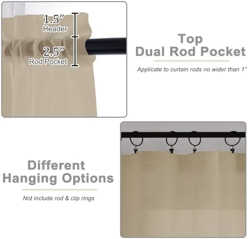 Taupe Sheer Curtains 84 Inches Long 2 Panels, Soft Airy Light