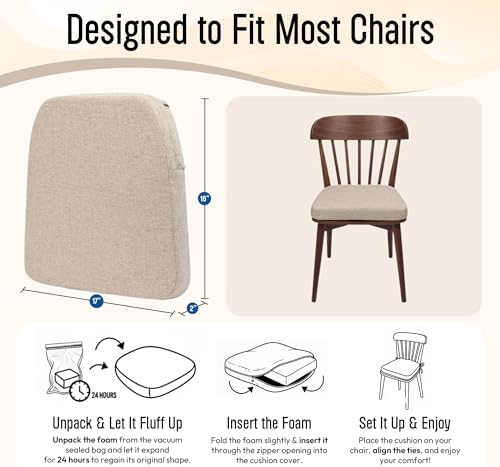 Chair Cushions for Dining Chairs - 17" x 16" x 2" D-Shaped Indoor Seat