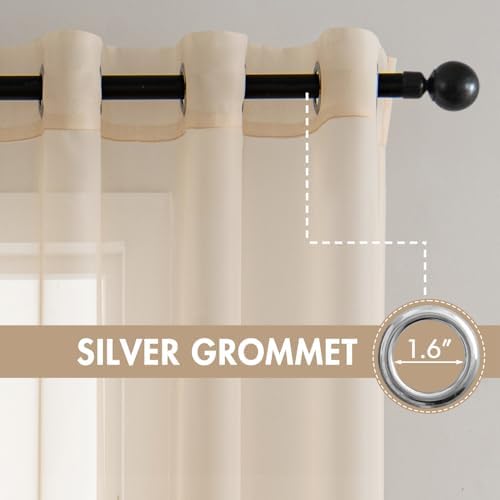MIULEE Solid Color Sheer Curtains 84 Inches Long 2 Panels Set