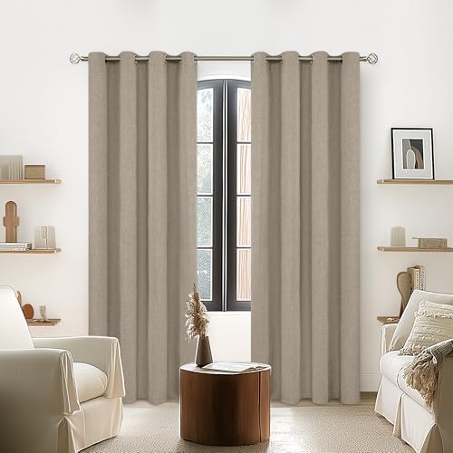 Taupe Tan Linen Blackout Curtains 84 Inches Long for Farmhouse Bedroom